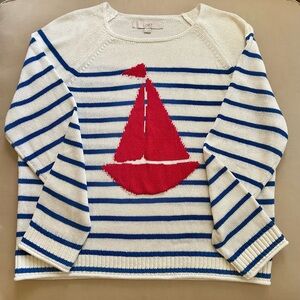 LOFT Women's Nautical Sweater - Red and Blue Stripes